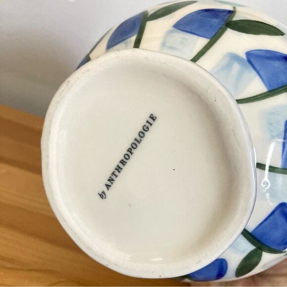 Anthropologie Vase Hand Painted Abstract Floral Blue Purple Green - Picture 6 of 8